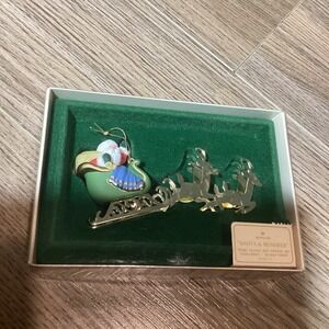 1982 Hallmark Keepsake Ornament Santa and Reindeer Brass Plated Lacquer Coated